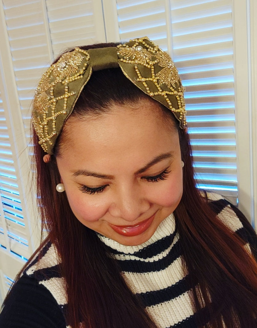 OLIVE EMBELLISHED HEADBAND
