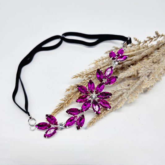 Rhinestone Adjustable Headband- Magenta