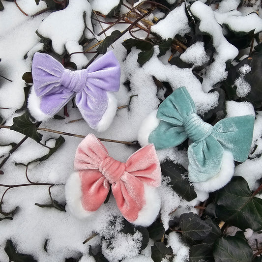 Winter Fur Trimmed Velvet Bow