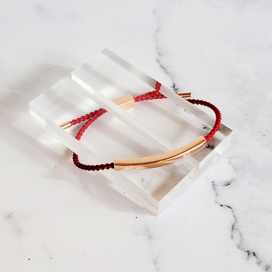 RED Adjustable Slim Braided Leather Bracelet