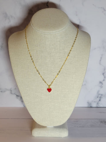Red Small Heart Charm Necklace