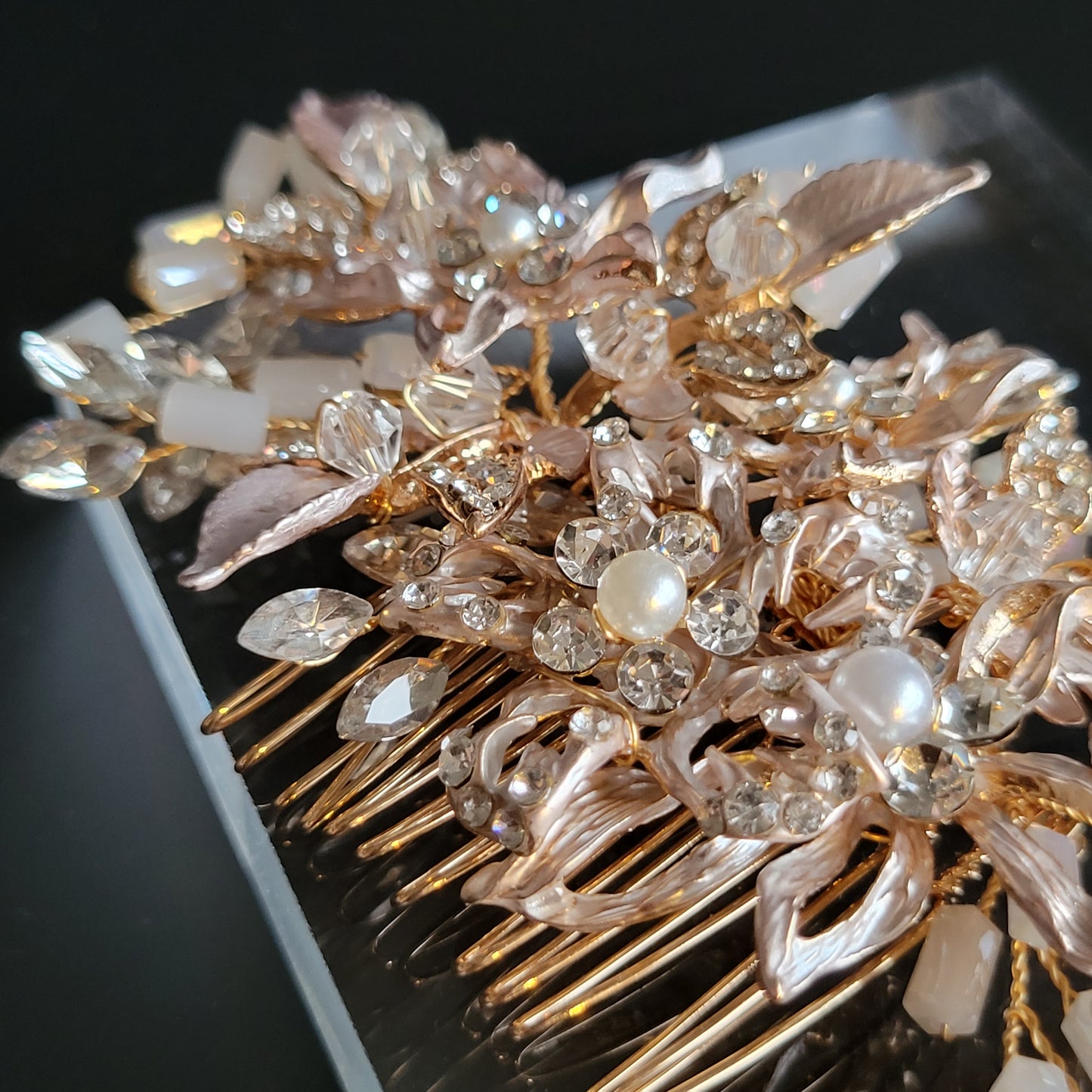 Crystal Rhinestone in Floral Accent Bridal Hair Piece
