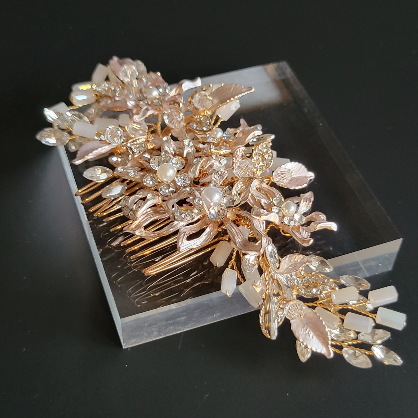 Crystal Rhinestone in Floral Accent Bridal Hair Piece
