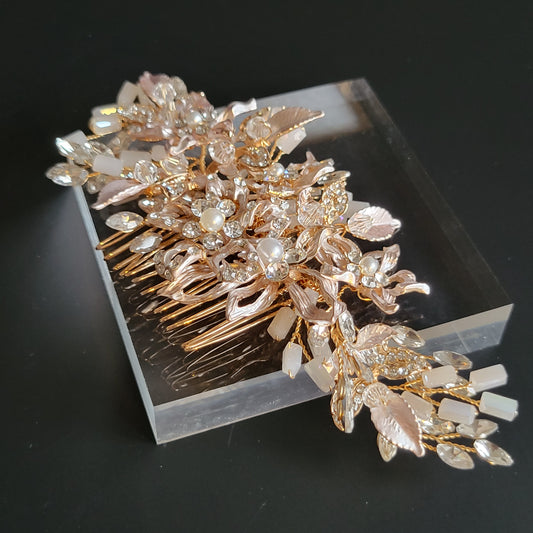 Crystal Rhinestone in Floral Accent Bridal Hair Piece