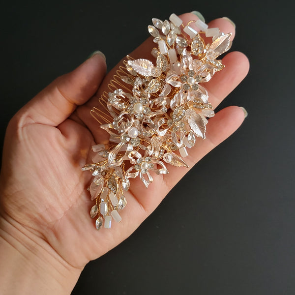 Crystal Rhinestone in Floral Accent Bridal Hair Piece