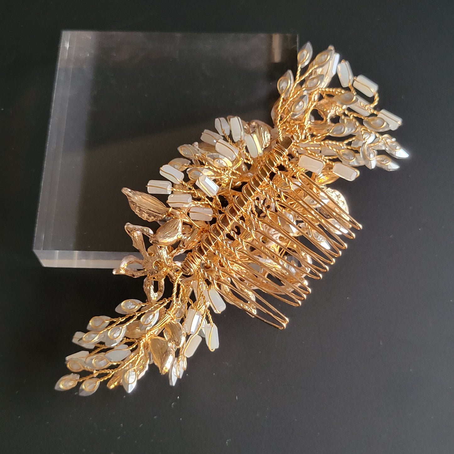 Crystal Rhinestone in Floral Accent Bridal Hair Piece