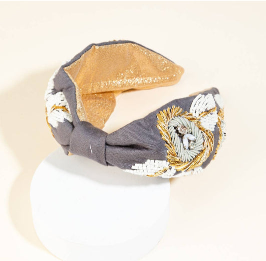 GREY EMBELLISHED HEADBAND