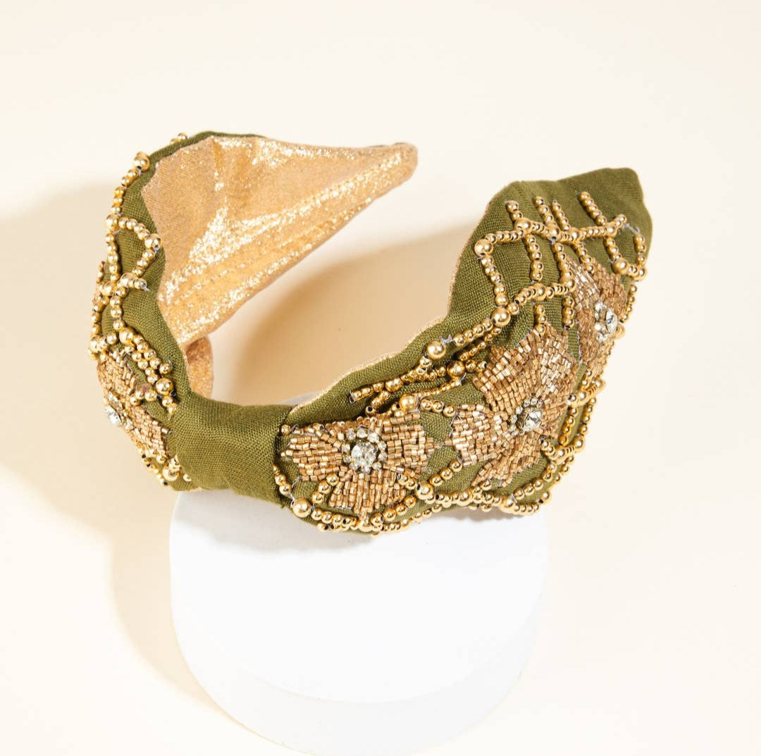 OLIVE EMBELLISHED HEADBAND
