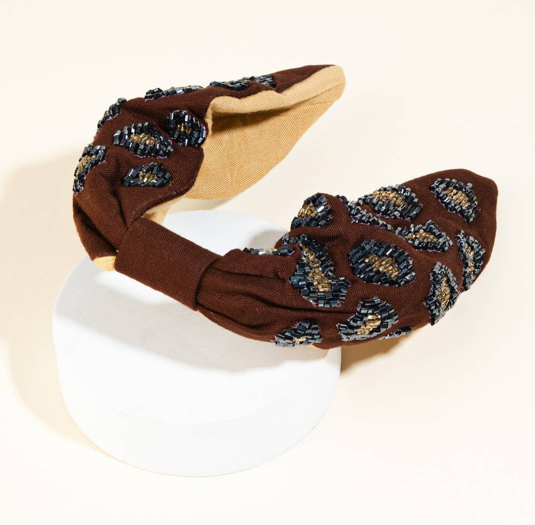 BROWN EMBELLISHED HEADBAND