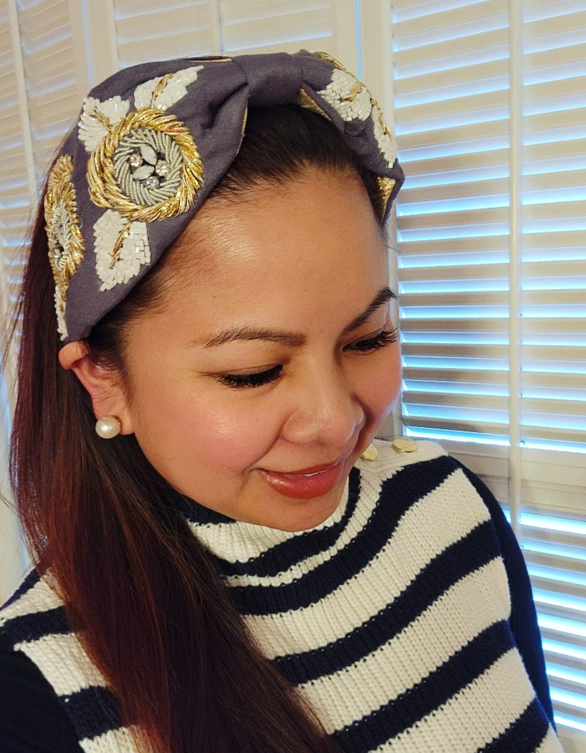 GREY EMBELLISHED HEADBAND