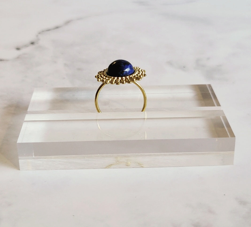 VINTAGE BLUE AGATE STONE RING
